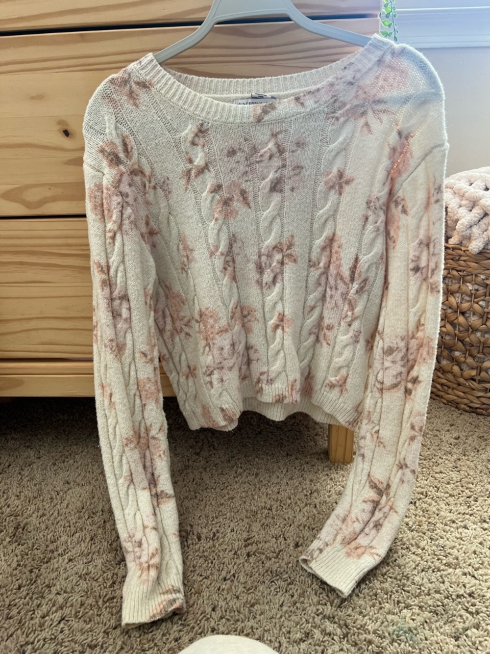 Cream Floral Cable-Knit Women's Sweater